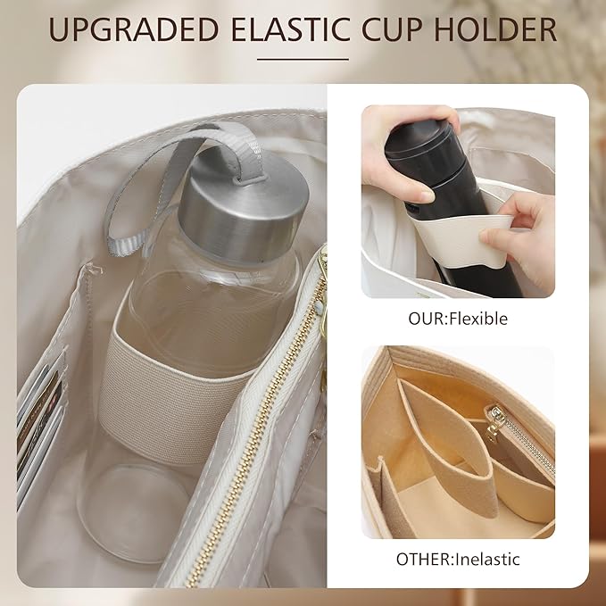 Doxo Upgraded Purse Organizer Insert for Long Champ, Bag Organizer for Long Champ Large and More, Ultra-light Waterproof DupontPaper le pliage Accessories, Women Tote Handbag Dividers(White,L)