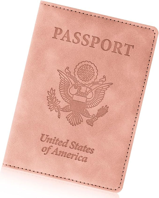 Passport Holder for Travel Essentials,RFID Blocking Passport Cover Wallet Card Case for Women and Men (Light Pink)