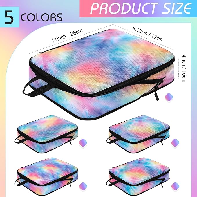 5 Pack Compression Packing Cubes for Travel Space Saving Cubes Luggage Organizer for Suitcase(Watercolor,M)