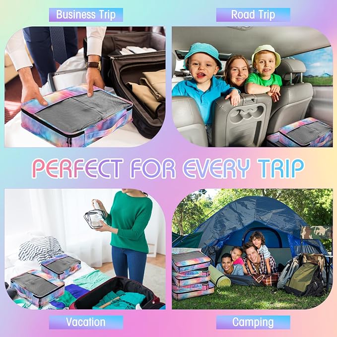 5 Pcs Packing Cubes for Suitcase Large Travel Cubes Carry on Luggage Organizer Bags for Clothes Accessories (Mixed,Watercolor)