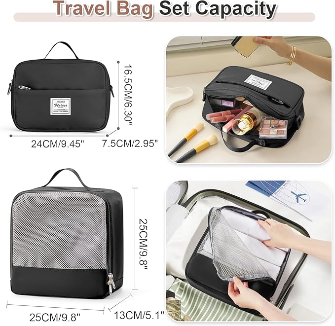Weekender Bags for Women, Travel Duffel Bags with Shoe Compartment & Wet Pocket,Travel Bag for Airlines,Carry on Overnight Tote Bag for women with Toiletry Bag,3Pcs Set，Black & Brown