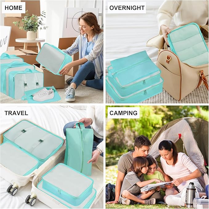 Packing Cubes 7 Pcs Travel Packing Cubes for Suitcases Large Capacity Travel Luggage Organizer Bags Carry-on Luggage (Blue)