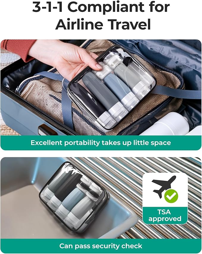BAGSMART 18 Pack TSA Approved Travel Bottles for Toiletries, Leak Proof Silicone Travel Size Containers Bottles for Shampoo, Grey