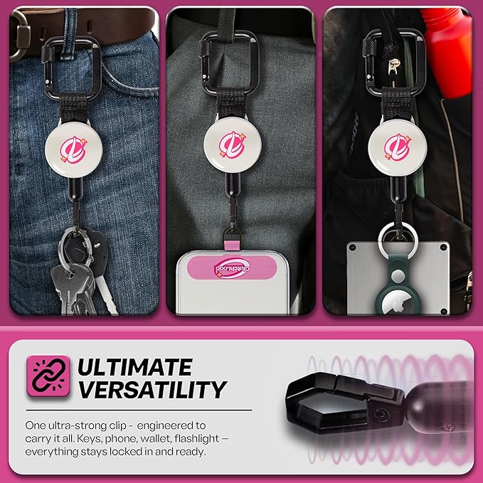 ClutchLoop Anti-Theft Phone Tether - Universal Adhesive Anchor, Retractable Steel Line and Locking Carabiner
