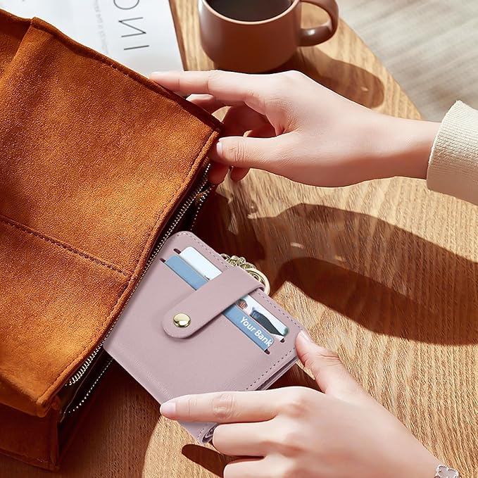 Airkit Small Wallets Woman RFID Blocking Leather Credit Card Holder - with ID Window - Card Wallets for Women - with Zipper Coin Purse - Keychain Wallet