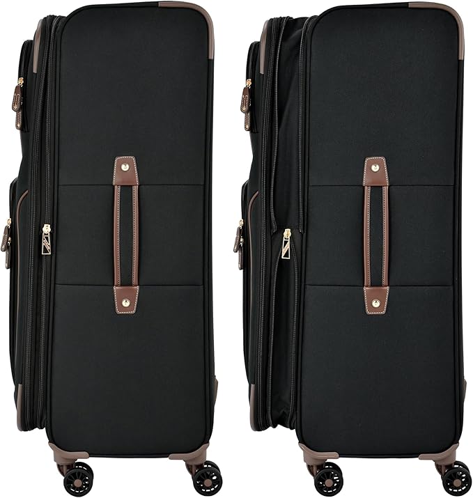 London Fog Nottingham 20 Inch Expandable Spinner Carry on Softside Suitcase, Black Chestnut