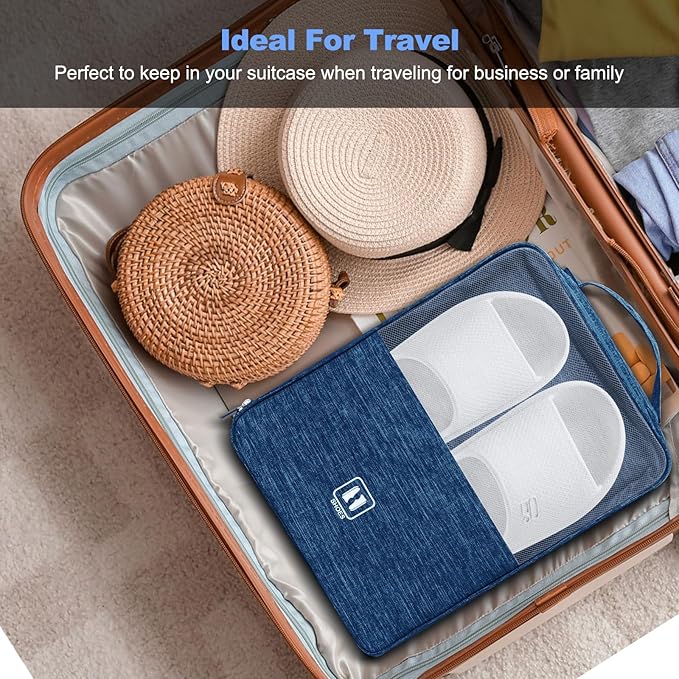 Large Shoe Bags for Travel, Holds 3 Pairs of Shoes, Portable Dance Shoe Storage Pouch, Sneaker Storage Bag (Navy Blue)