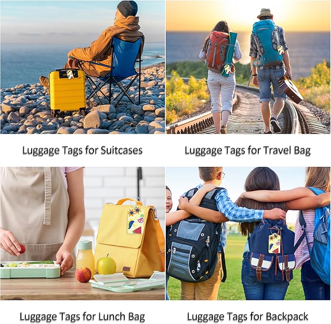 Luggage Tags for Suitcases, 2 Pack Cute PU Leather Luggage Tag TSA Approved with Stainless Steel Loop and Address Card Baggage Tag for Travel&Hotel Stays&Cruise Ships&Shipping and Mailing