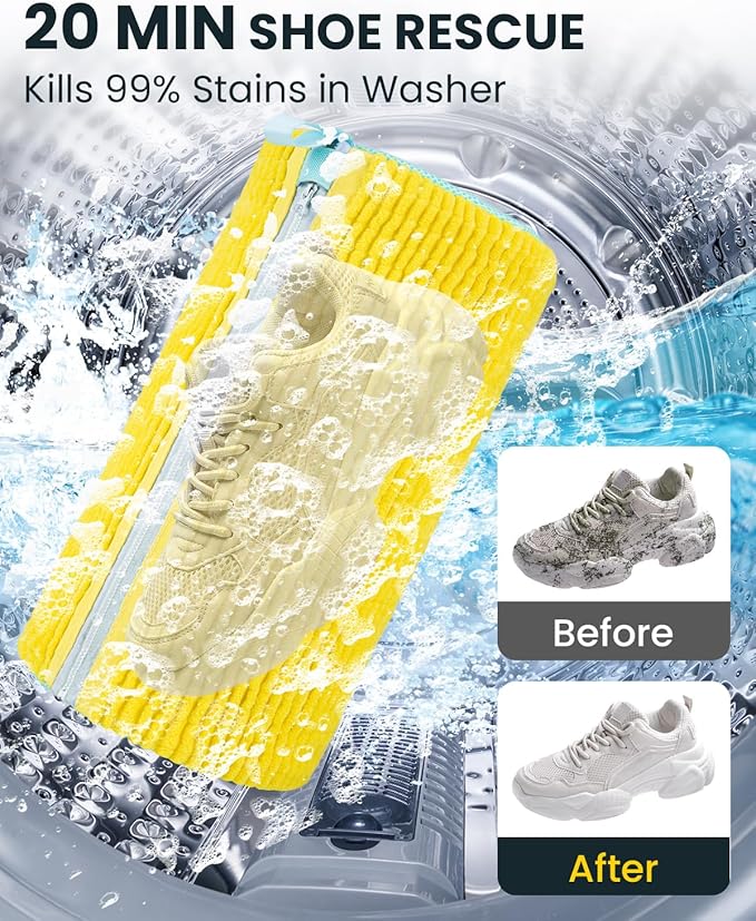 Shoe Washing Machine Bag: 2 Pack Reusable Shoes Cleaning Bags, Heavy Duty Shoe Laundry Bag for Washer & Dryer, 360° Deep Clean for Sneakers Tennis Shoes