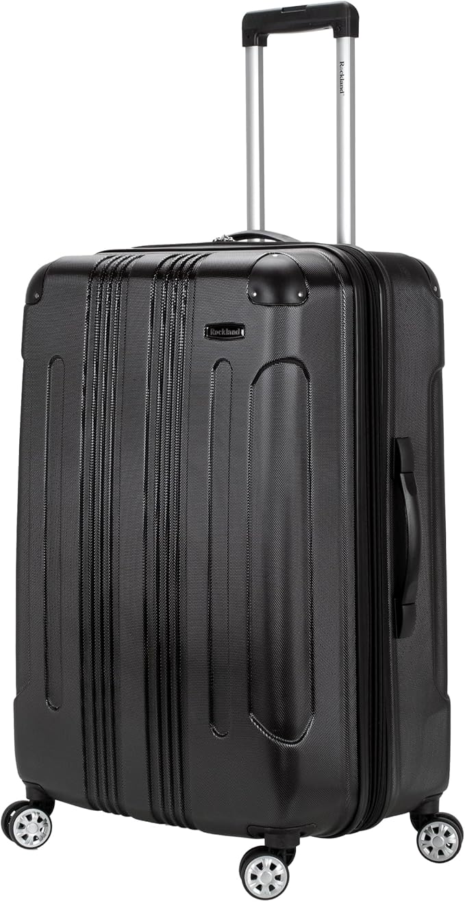 Rockland London Hardside Expandable Spinner Wheel Luggage, Black, Checked-Large 28-Inch