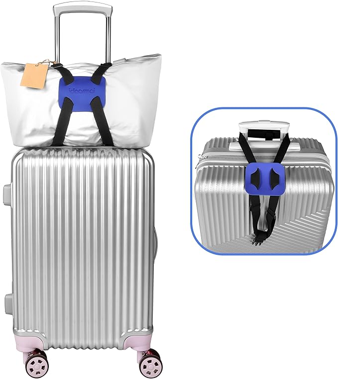 Luggage Straps Bag Bungee for Luggage， High Elastic Suitcase Adjustable Belt Bag Bungees with Buckles (Black/Blue)