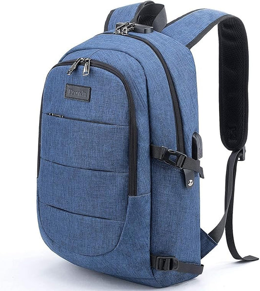 Tzowla Travel Laptop Backpack Water Resistant Anti-Theft Bag with Giant Tumbler Holder Pocket and Lock 15.6 Inch Computer Business Backpacks for Women Men Work College Gift,Casual Daypack(Blue)