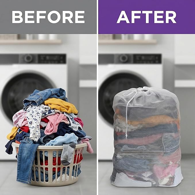Nicunom 6 Pack Mesh Laundry Bag with Drawstring Closure, 24" x 36" Heavy Duty Extra Large Laundry Bags for Travel, Storage, College, Dorm and Apartment Dwellers, Machine Washable