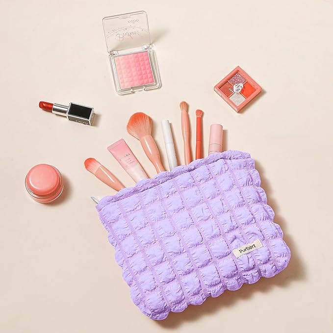 Makeup Bag, Bubble Cloud Travel Cosmetic Bag Organizer, Large Capacity Toiletry Make Up Bags with Zipper for Women and Girls, Purple