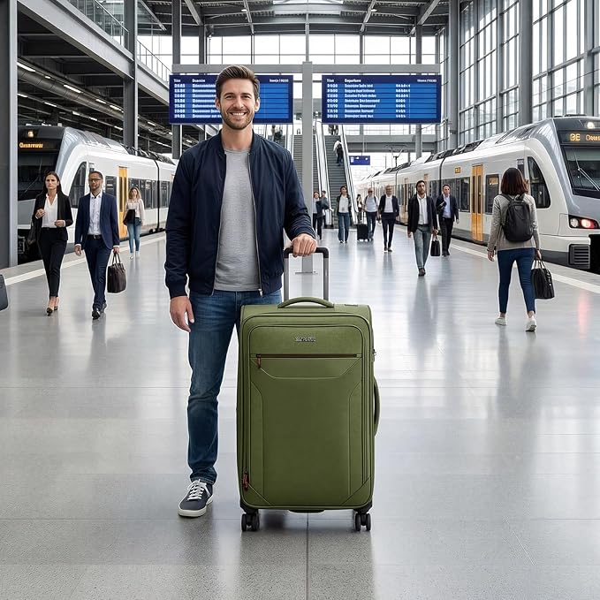 Softside Suitcases with Wheels 32 Inch Luggage,Expandable 20% Luggage w/Spinner Wheels and TSA LOCK,Large Checked Suitcase for Men/Women（Green,32in）