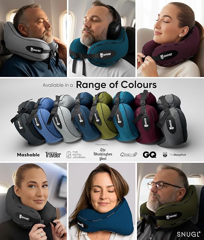SNUGL Travel Pillow – Neck Pillow Airplane, Travel Pillows for Airplanes, Neck Pillows Memory Foam – Road Trip Essentials for Adults – Traveling Essentials - Gifts for Travelers Men & Women