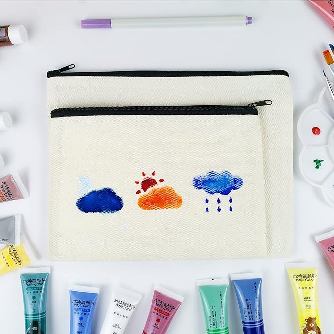 Koolmox Canvas Cosmetic Bag Bulk, 16pcs 9x7'' Zipper Pouch, Plain Canvas Pencil Bag, Pen Bags, Black Cosmetic Bags Bulk for DIY Crafts, Vinyl Print, Personalization, Decoration, Painting
