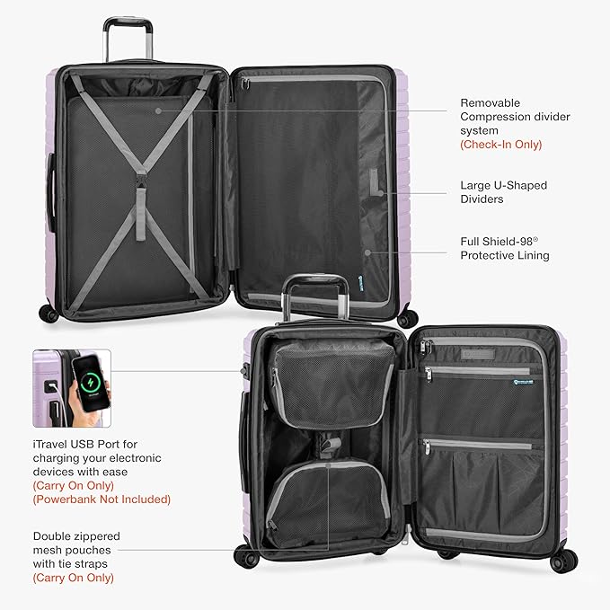 Traveler's Choice Archer Polycarbonate Expandable Luggage with Spinner Wheels, Light Purple, Checked 26-Inch