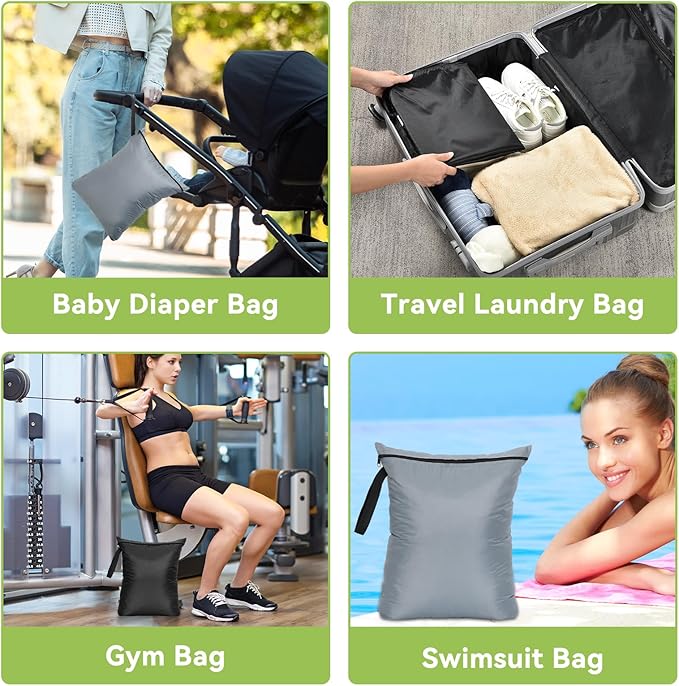 OTraki 2PCS Wet Bags 16x20 inch Medium Wet Dry Bag for Swimsuit and Towels Waterproof Beach Swimming Bag, Wet Dirty Clothes Gym Bags with Handle Drying Do Not Exceed 176℉ (Black & Grey)