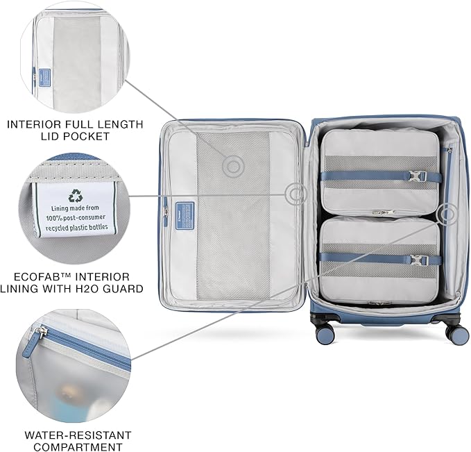 Travelpro VersaPack+ Lightweight Softside Expandable Checked Luggage, 8 Spinner Suitcase, TSA Lock, Men and Women, Checked Medium 25-Inch, Elemental Blue