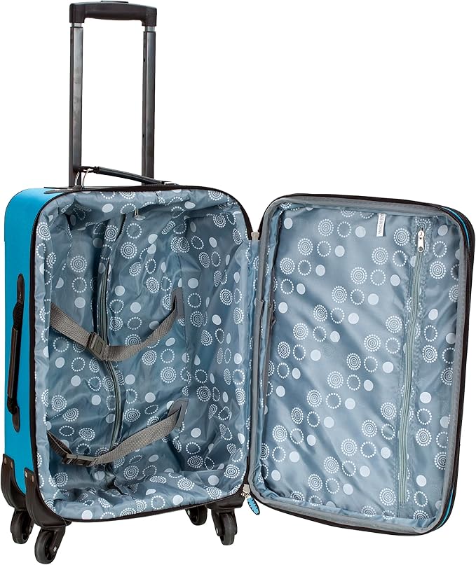 Rockland Pasadena Softside Spinner Wheel Luggage, Turquoise, Carry-On 20-Inch