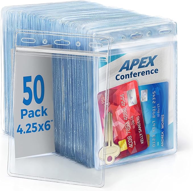 Mata1-USA Extra-Thick Passport & Identification Card Holders (Clear, 4x6 Inch, 50 Pack), Extra Large (XXL) Vertical Plastic ID Name Card Badge Holder with Zipper