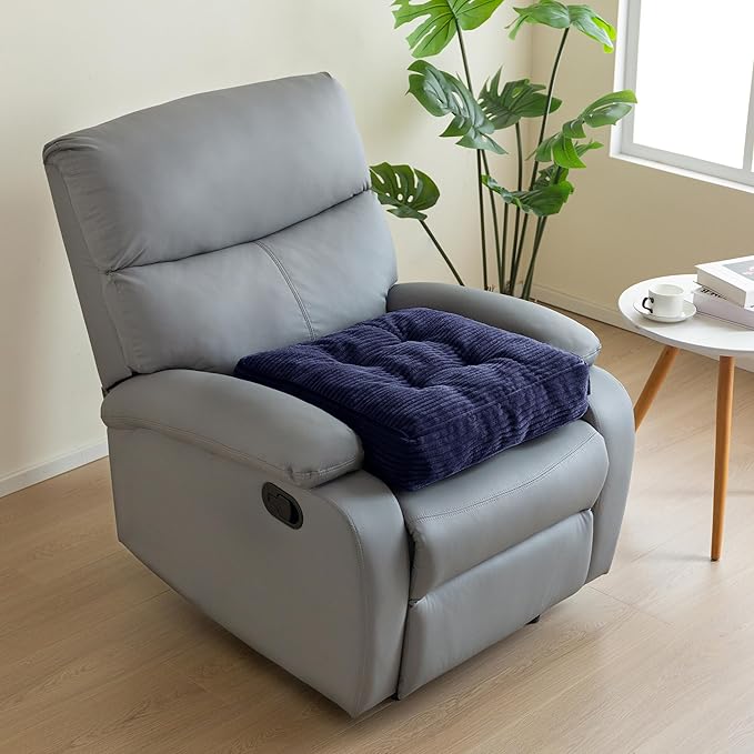HIGOGOGO Tufted Corduroy Recliner Seat Cushion for Elderly, High Density Foam Large Square Seat Cushion for Recliner Chair, Floor Pillow, Office Chair, Car, No Pressure on Thighs, 20x20x4, Navy