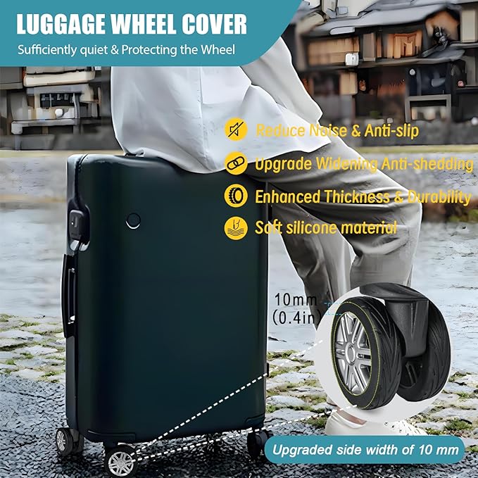 Upgrade Luggage Wheel Covers, 8pcs Suitcases Wheel Protector,Wear-Resistant, Anti-Noise, Silicone Protectors For 2-2.4"Luggage Spinner,Accessories for Travel（Black）