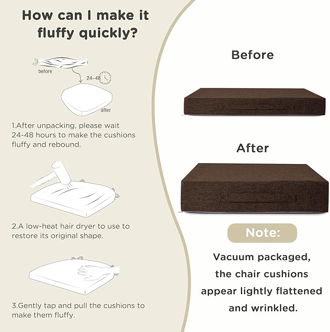 AddGrace Recliner Cushions for Elderly Thick Seat Cushion 20"x20"x4" Chair Pads with Non Slip Backing and Washable Cover for Couch Armchair Chairs Coffee