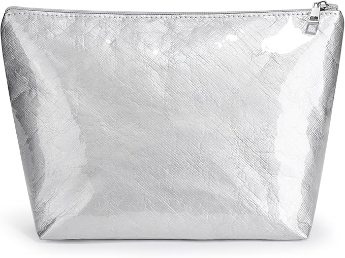 WLLWOO PVC Waterproof Makeup Bag Kraft Paper Cosmetic Bag Travel Toiletry Zipper Pouch Organizer for Women Purse