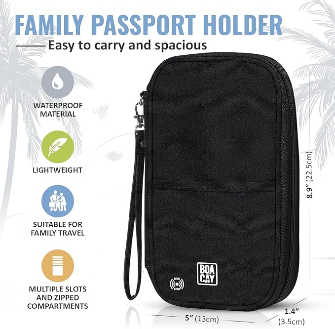 BOACAY Travel Document Organizer with RFID, Family Passport Holder, Wallet for Women & Men, Portable & Waterproof Case for Cards, Boarding Pass, Money