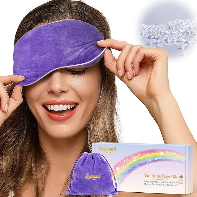 Heated Eye Mask, Microwave Moist Warm Compress for Eyes, Cooling Soothing Weighted Eye Mask for Sleeping, Reusable Sleep Eye Mask for Home & Office, Hot and Cold for Eye Relaxation (Purple)