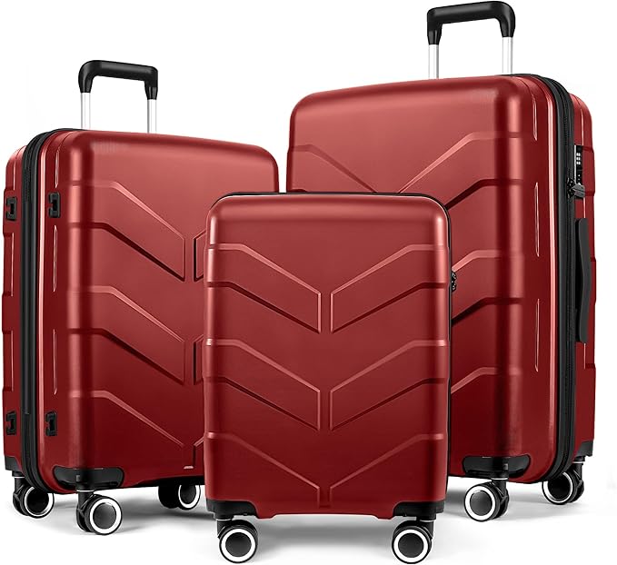 Luggage Sets 3 Piece with Spinner Wheel, Hardside Suitcase Set with TSA Lock, Expandable Lightweight Travel Luggage for Women, Burgundy
