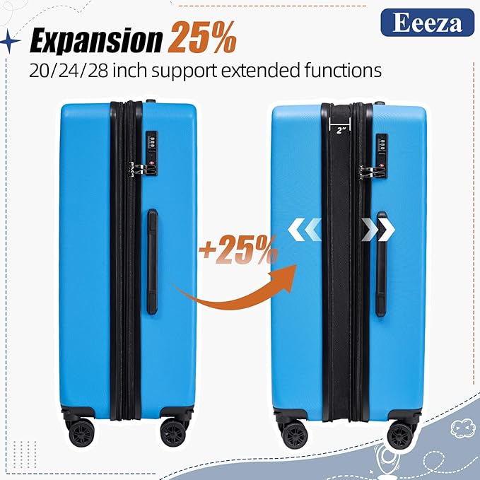 Expandable Luggage Sets 5 Piece,Suitcases with Detachable Wheels,ABS Hard Case Luggage with TSA Lock Spinner Wheels,Carry On Luggage Set