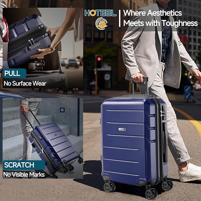 Hoteel Luggage Sets 3 Piece, 4-Yr Warranty, PC+ABS Hard Shell Expandable Suitcases with Wheels, TSA Aproved Lock and Carry on Bags, Travel Suit Case Set for Men and Women, (3-Piece, Blue)