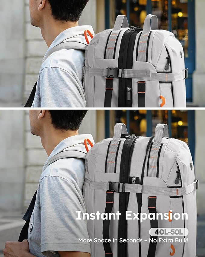 Tolaccea Travel Laptop Backpack for Men Women, 40L-50L Expandable Carry On Backpack with Wet Dry Compartment, TSA Approved Daypack Fits 16 Inch Laptop, Convertible Rucksack Duffel Bag for Work Travel