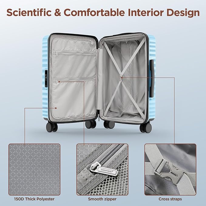 SHOWKOO Luggage Sets 3 Piece Hardside Expandable Suitcase with Double Spinner Wheels Tsa Lock Sky Blue (20in/24in/28in)