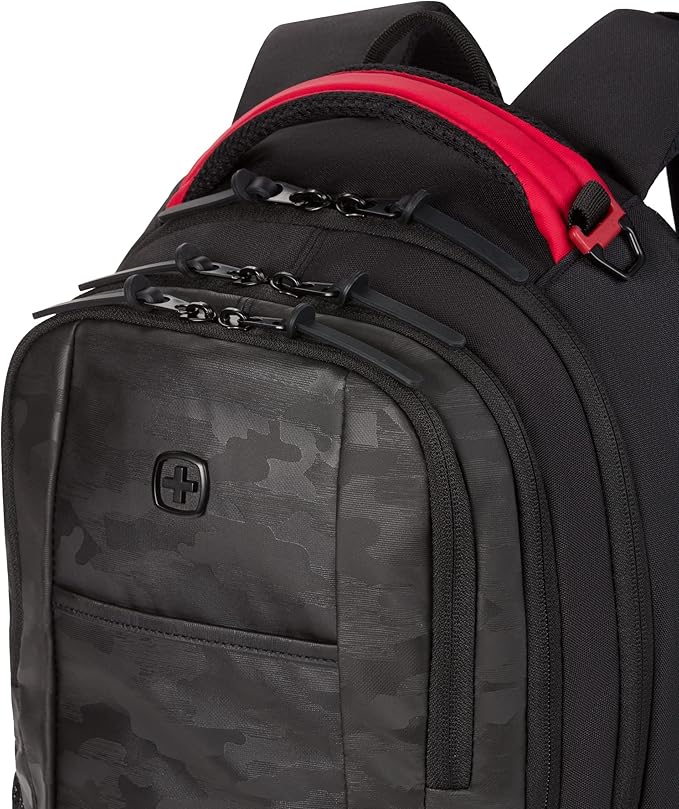 SWISSGEAR Cecil 18-Inch Laptop Backpack Fits 16-Inch Laptop, Travel Daypack with Organizer Pockets, Water Bottle Holders & Padded Straps – Camo Noir