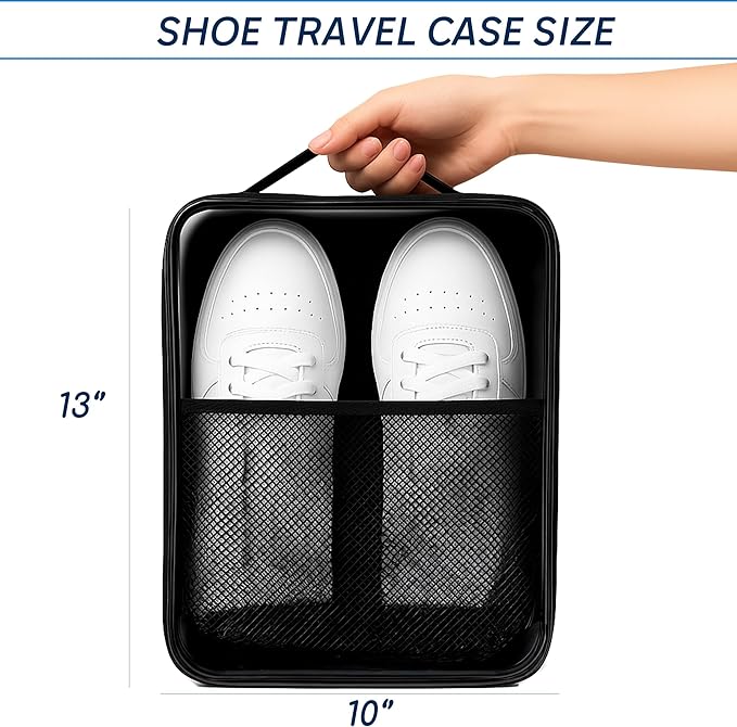 Travel Shoe Bag with Mesh Pocket – Shoe Packing Bags for Travel Women, Moms & Nurses – Water-Resistant Shoe Organizer with Clear Lid for Luggage or Gym