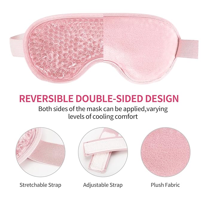 2PCS Gel Eye Mask Reusable Cold Therapy Gel Bead Eye Mask for Puffiness/Dark Circles/Eye Bags/Dry Eyes/Headaches/Migraines/Stress Relief, Cold Compress Mask (Pink)