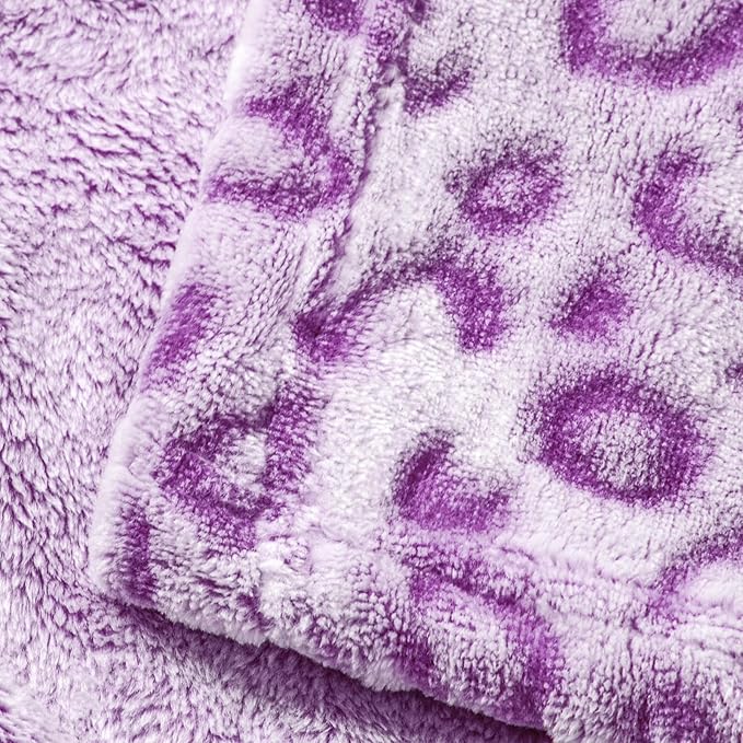 Bnuitland Purple Leopard Print Flannel Throw Blanket, 300 GSM Double Sided Fuzzy Fluffy for Bed Sofa Couch Travel, Super Soft Lightweight Cheetah Print Blanket for Adultsa and Kids, 50×60 inch