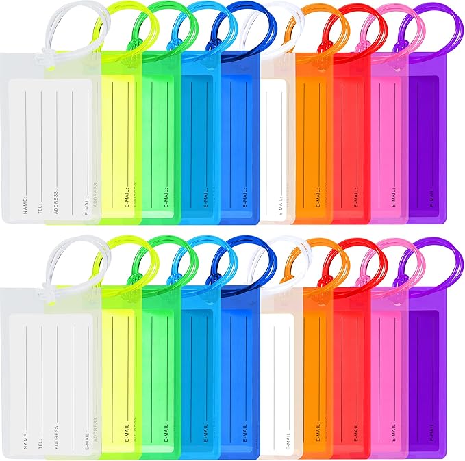 20 Pack Luggage Tags for Suitcases, Airplane Travel Essentials for Flying, International Travel Must Haves, and Luggage Accessories by Sodsay
