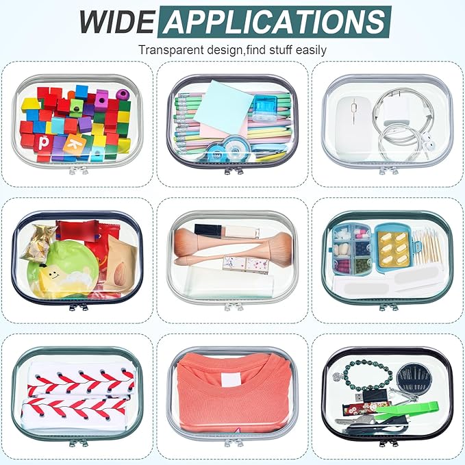 Sanwuta 6 Pcs Clear Hard Zipper Case Plastic Zipper Pouches Transparent Makeup Bag Pencil Case Pouches Toiletry Diaper Bag for Travel Toy Storage Organizer Bins(Blue-green,7.87 x 5.9 x 2 Inch)