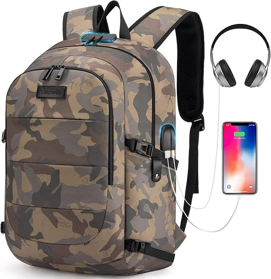 Tzowla Travel Laptop Backpack Water Resistant Anti-Theft Bag with Giant Tumbler Holder Pocket and Lock 15.6 Inch Computer Business Backpacks for Women Men Work College Gift,Casual Daypack(YellowCamo)