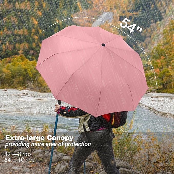 SIEPASA Windproof Travel Compact Umbrella-Automatic Umbrellas for Rain-Compact Folding Umbrella, Travel Umbrella Compact, Windproof Umbrellas for Men Women Teenage.(Pink, 54 Inch)