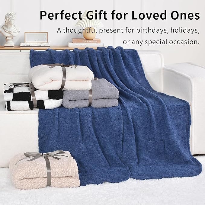 JOOJA Wearable Blanket Super Soft Feather Yarn Blanket Shawl with Pockets Fuzzy Throw Blanket TV Blanket for Adults Teens