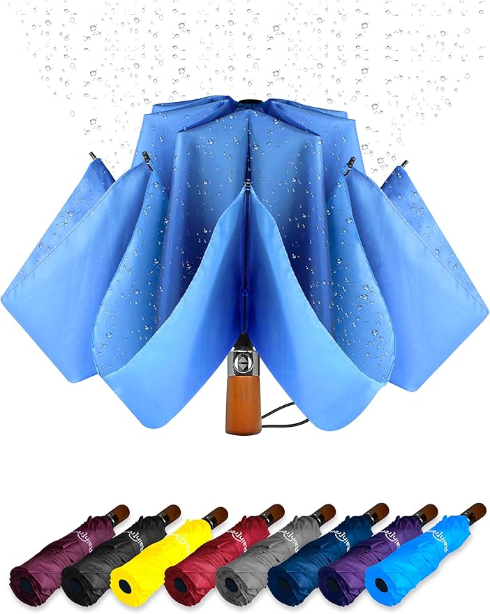 Raintrend Windproof Travel Umbrellas for Rain Automatic +10% Bigger Canopy Strong Frame Compact Folding Portable Umbrella for Women Men Backpack Purse