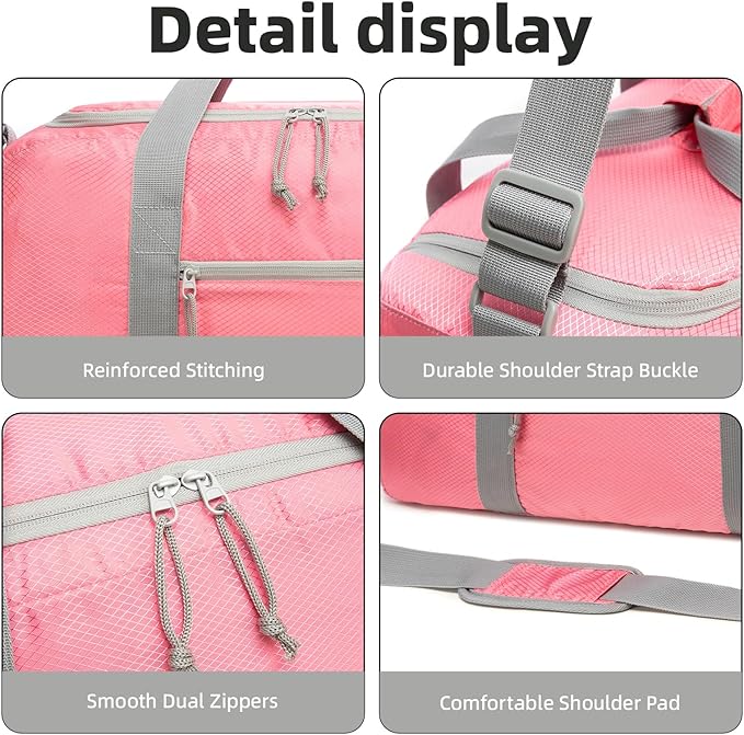 Foldable Travel Duffel Bag, Lightweight & Easy to Carry Water-Repellent Duffle Bag - 2-Way Zipper & Interior Pouch, Ideal for Weekend Trips, Daily Use,Camping，Sports