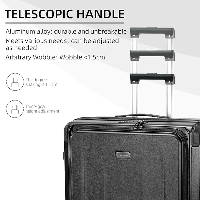 Carry On Luggage, 20 Inch Top Opening Aluminum Frame Lightweight Airline Approved ABS+PC Hard Shell Suitcases with Silent Wheels, TSA Lock, Front Pocket & Wet-dry Separated Six-piece Set (20IN, Black)