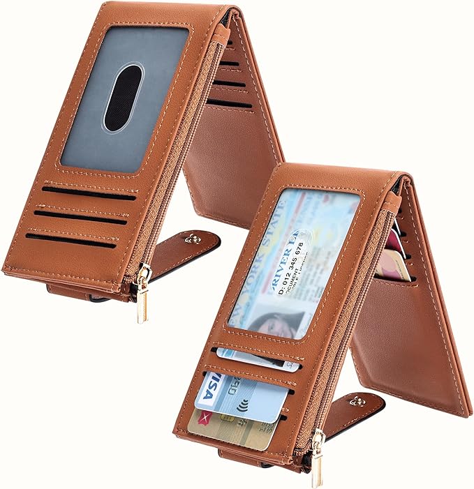 Chelmon Womens Wallet Slim RFID Blocking Bifold Multi Card Case Wallet with Zipper Pocket (Tan)